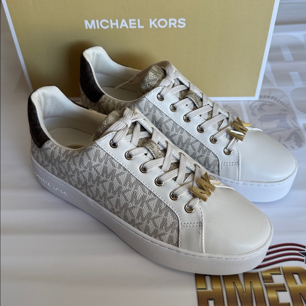 Michael Kors Poppy Lace Up Sneakers With Box